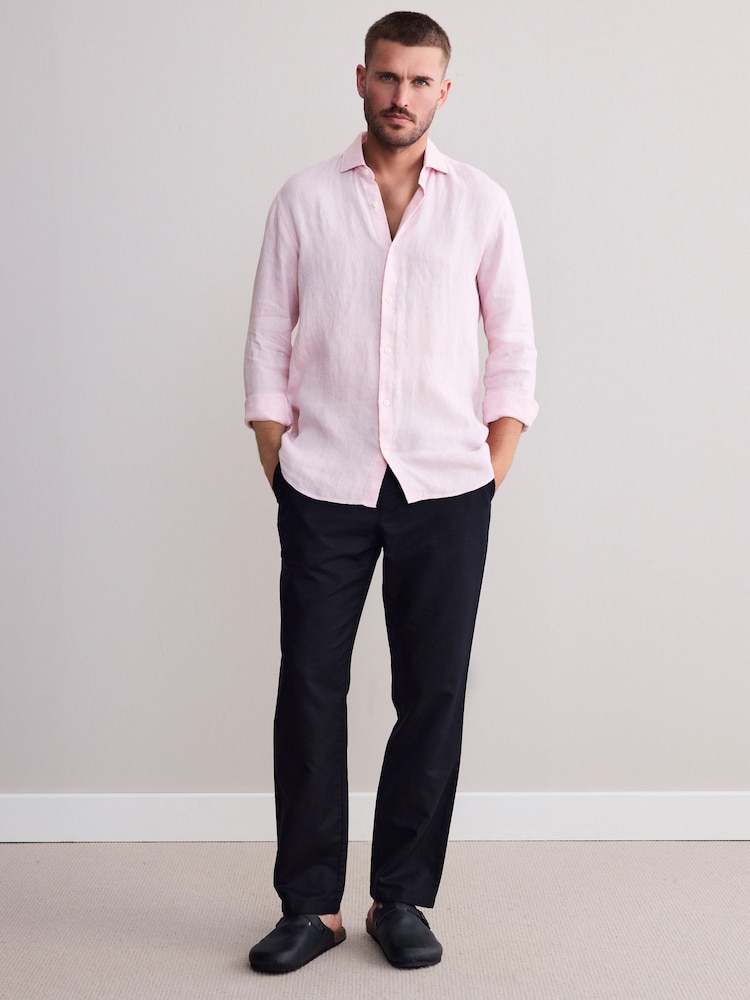 Light Pink Regular Fit Signature 100% Delave Linen Long Sleeve Shirt - Image 2 of 9 Light Pink Regular Fit Signature 100% Delave Linen Long Sleeve Shirt - Image 2 of 9