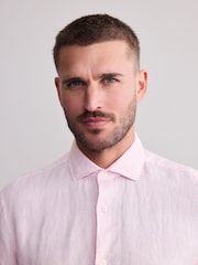 Light Pink Regular Fit 100% Linen Long Sleeve Shirt - Image 5 of 9