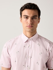 Light Pink Bird Conversational Regular Fit Print Short Sleeve Shirt - Image 1 of 7