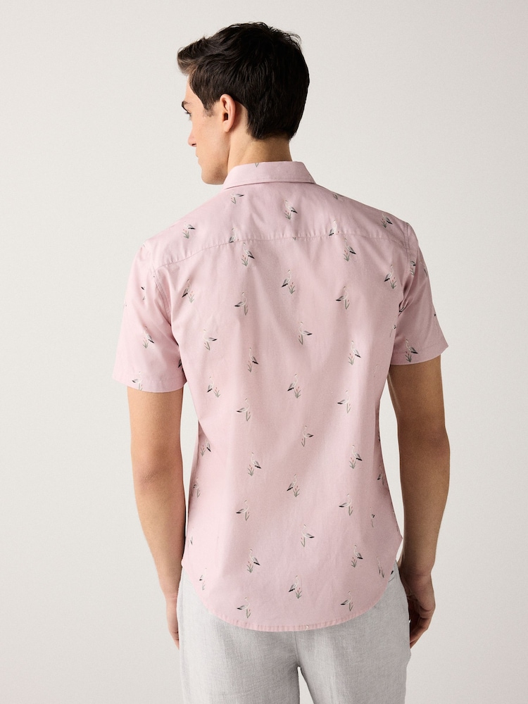 Light Pink Bird Conversational Regular Fit Print Short Sleeve Shirt - Image 2 of 7