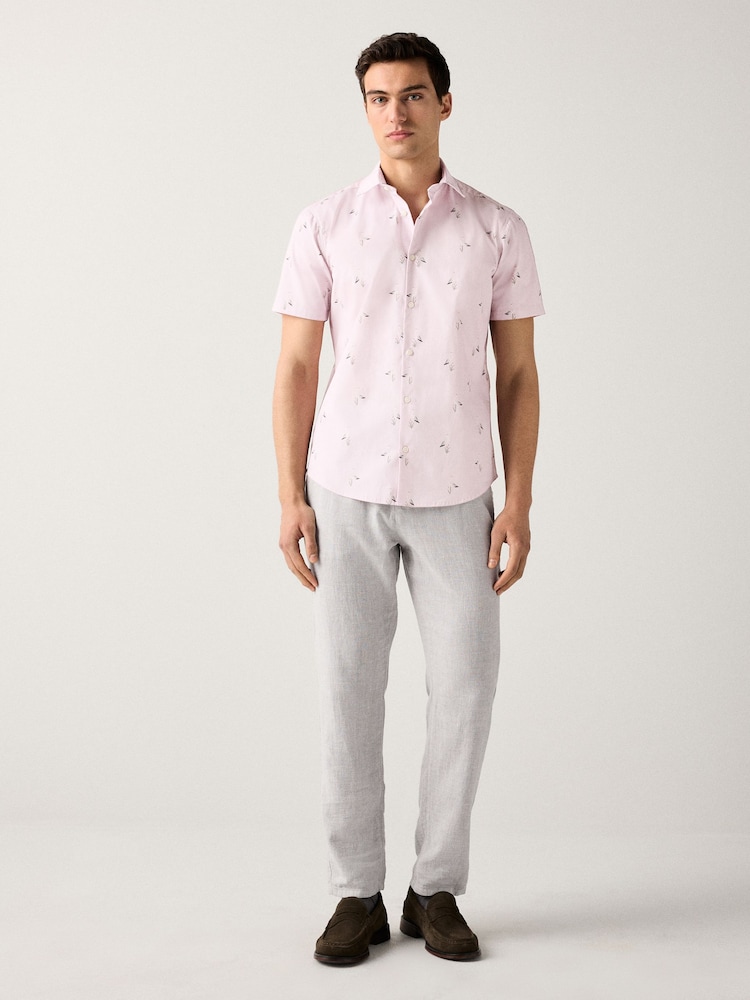 Light Pink Bird Conversational Regular Fit Print Short Sleeve Shirt - Image 3 of 7
