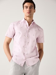 Light Pink Bird Conversational Regular Fit Print Short Sleeve Shirt - Image 4 of 7