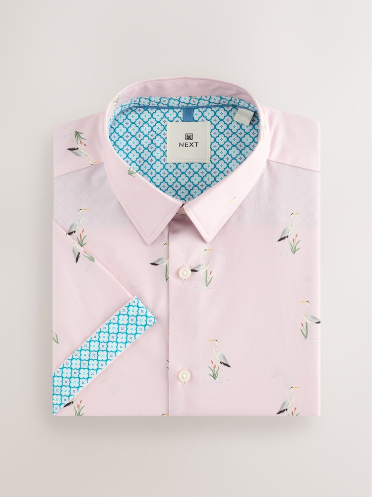 Light Pink Bird Conversational Regular Fit Print Short Sleeve Shirt - Image 5 of 7