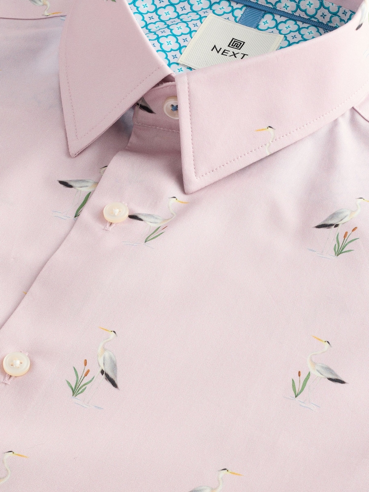 Light Pink Bird Conversational Regular Fit Print Short Sleeve Shirt - Image 6 of 7