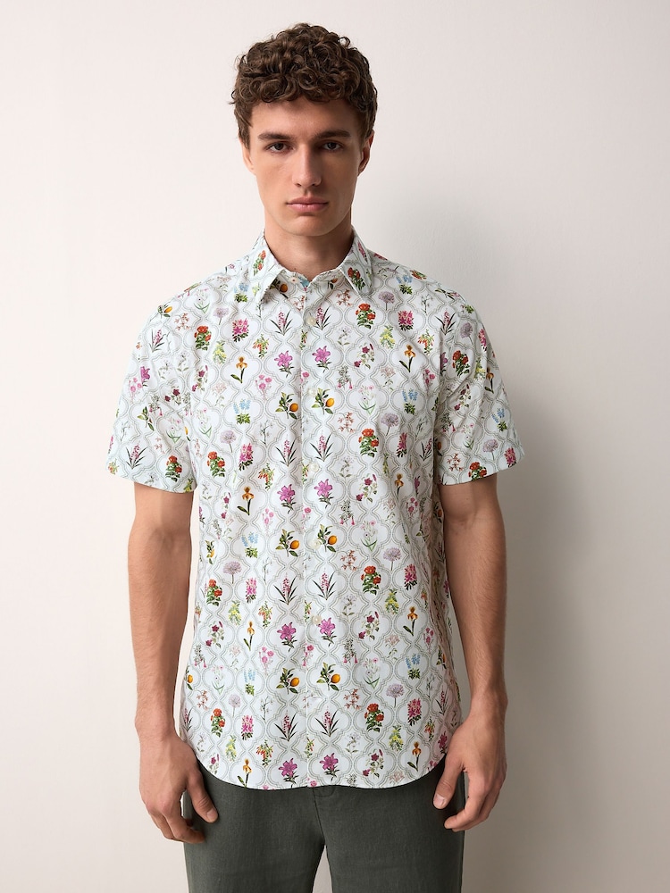 White/Multicolor Trellis Floral Regular Fit Print Short Sleeve Shirt - Image 1 of 7