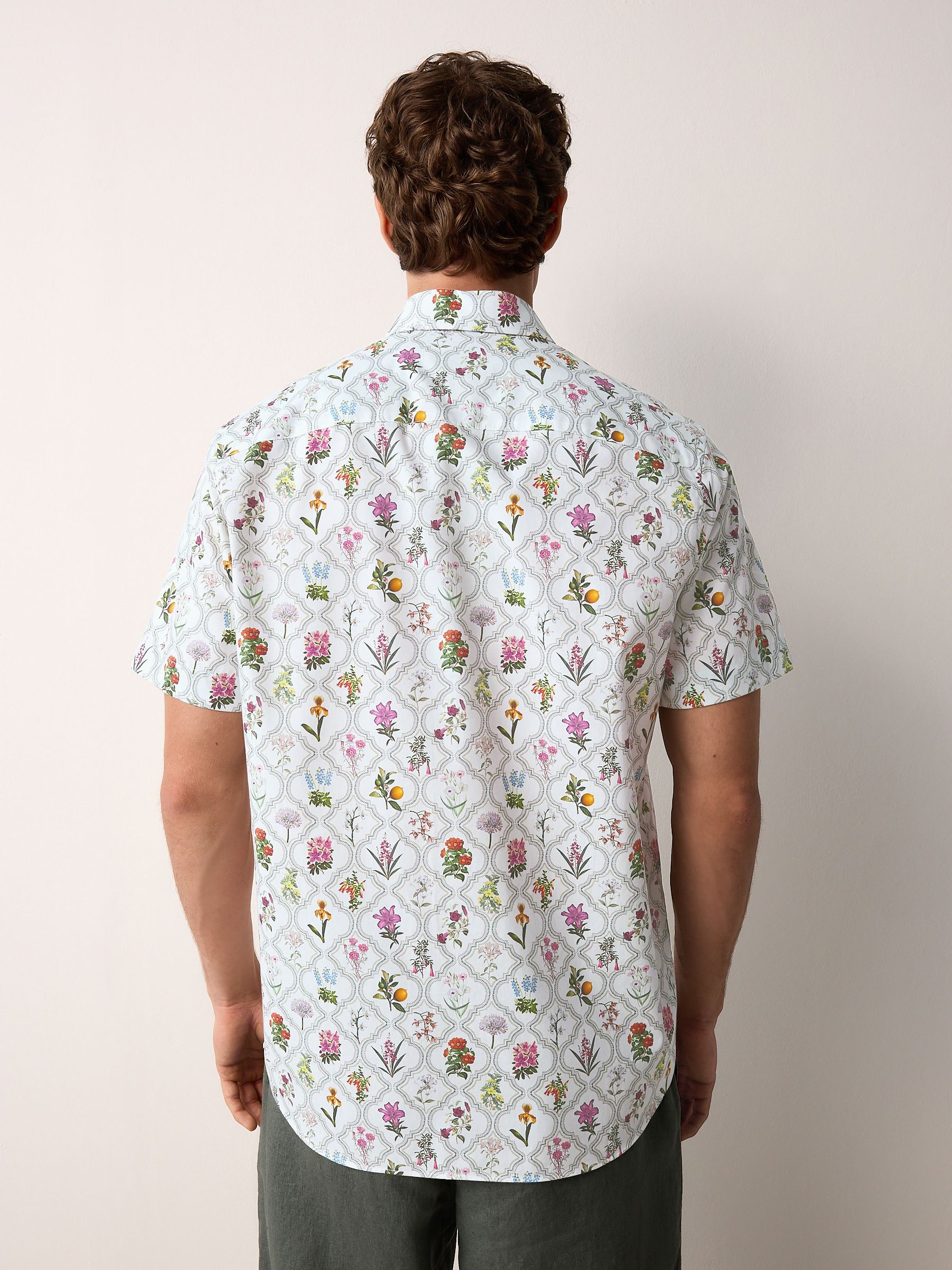 Buy White/Multi-Colour Trellis Floral Regular Fit Short Sleeve