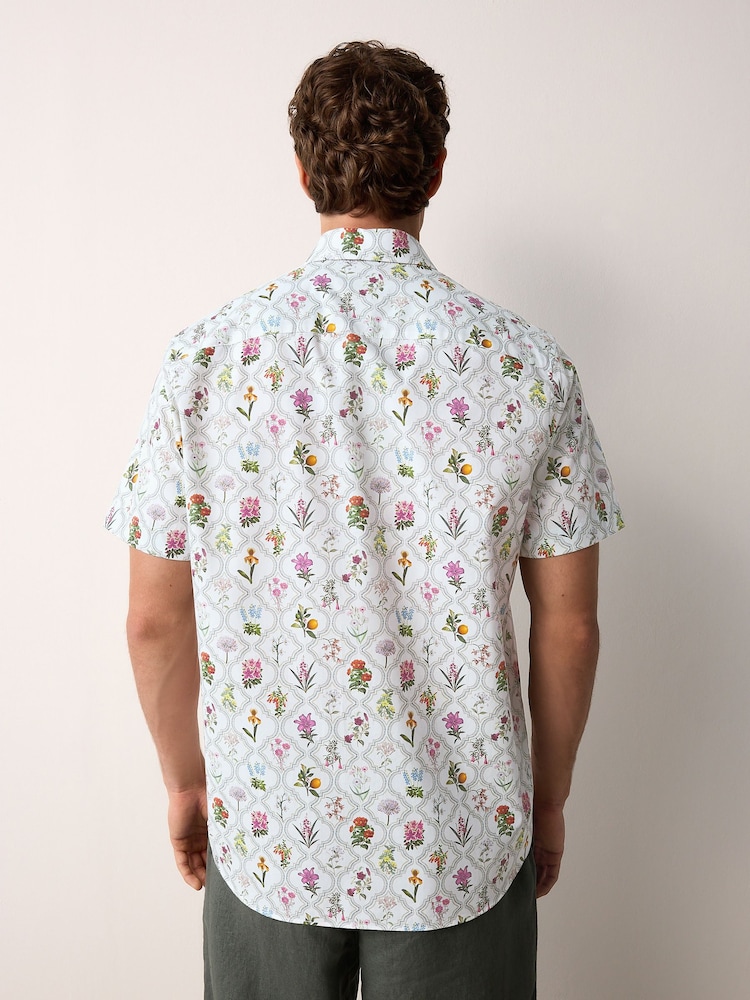 White/Multi-Colour Trellis Floral Regular Fit Print Short Sleeve Shirt - Image 3 of 7
