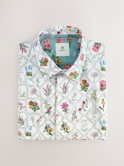 White/Multicolor Trellis Floral Regular Fit Print Short Sleeve Shirt - Image 5 of 7