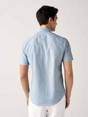 Light Blue Tonal Stripe Regular Fit 100% Cotton Short Sleeve Textured Shirt - Image 3 of 8