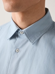 Light Blue Tonal Stripe Regular Fit 100% Cotton Short Sleeve Textured Shirt - Image 5 of 8