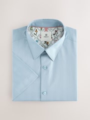 Light Blue Tonal Stripe Regular Fit 100% Cotton Short Sleeve Textured Shirt - Image 6 of 8