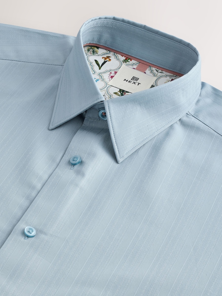 Light Blue Tonal Stripe - Strukturiertes Kurzarmhemd aus 100 % Baumwolle - Image 7 of 8