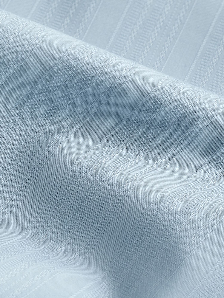 Light Blue Tonal Stripe Regular Fit 100% Cotton Short Sleeve Textured Shirt - Image 8 of 8