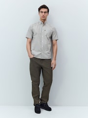 Navy/ Neutral Gingham Check Easy Iron Button Down Short Sleeve Oxford Shirt - Image 2 of 7
