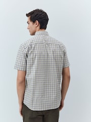 Navy/ Neutral Gingham Check Easy Iron Button Down Short Sleeve Oxford Shirt - Image 3 of 7