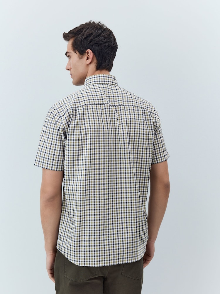 Marineblauw/neutrale gingham-ruit - Standaard - Strijvrij Oxford overhemd met korte mouwen en knopen - Image 3 of 7