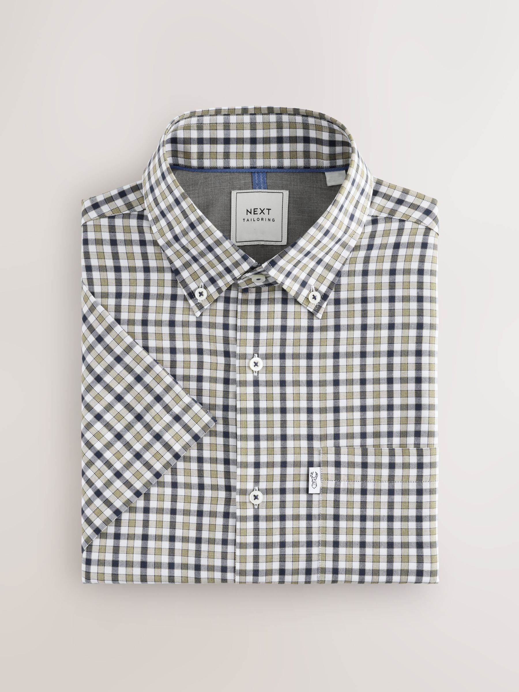 Buy Navy/ Neutral Gingham Check Easy Iron Button Down Short