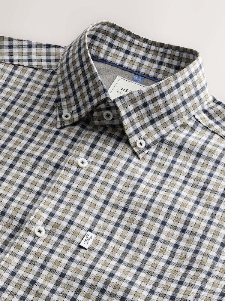 Marineblauw/neutrale gingham-ruit - Standaard - Strijvrij Oxford overhemd met korte mouwen en knopen - Image 6 of 7