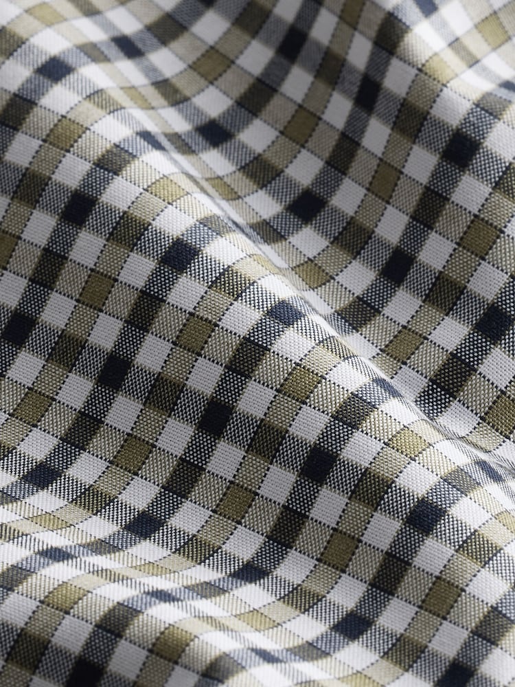 Navy/ Neutral Gingham Check Easy Iron Button Down Short Sleeve Oxford Shirt - Image 7 of 7