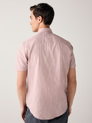 Light Pink Tonal Stripe Regular Fit 100% Cotton Short Sleeve Textured Shirt - Image 3 of 6