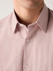 Light Pink Tonal Stripe Regular Fit 100% Cotton Short Sleeve Textured Shirt - Image 4 of 6