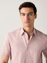 Light Pink Tonal Stripe Regular Fit 100% Cotton Short Sleeve Textured Shirt - Image 5 of 6
