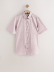 Light Pink Tonal Stripe Regular Fit 100% Cotton Short Sleeve Textured Shirt - Image 6 of 6