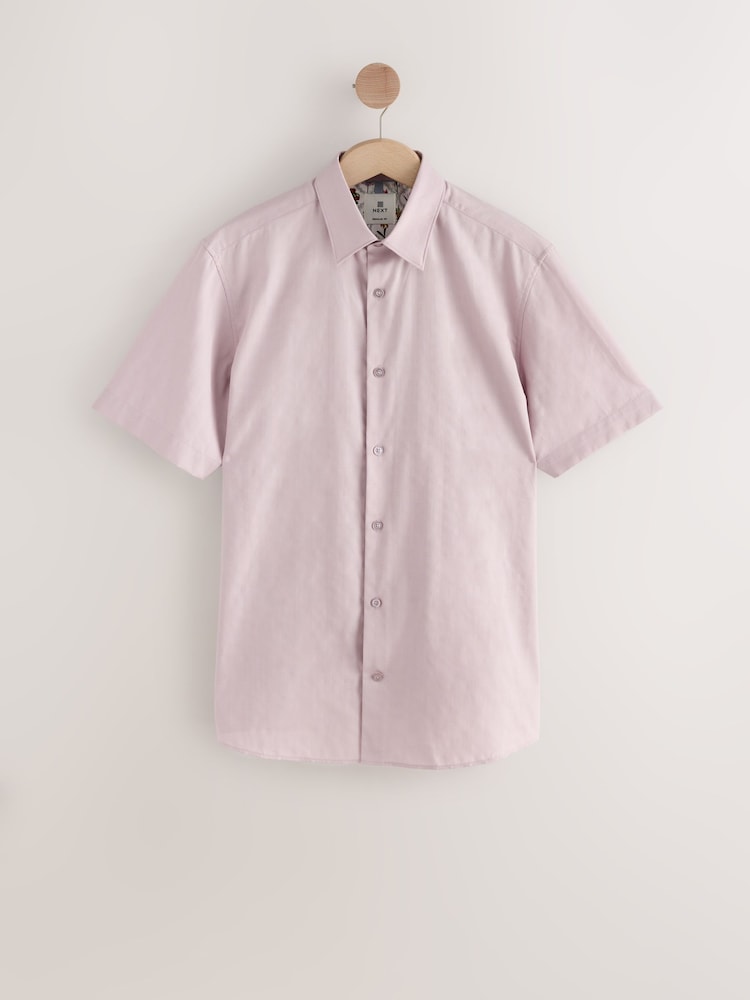 Light Pink Tonal Stripe Regular Fit 100% Cotton Short Sleeve Textured Shirt - Image 6 of 6