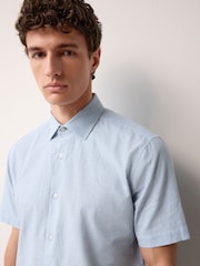 Light Blue Stripe Regular Fit Cotton Blend Short Sleeve Cutaway Collar Shirt - Image 1 of 8