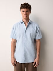 Light Blue Stripe Regular Fit Cotton Blend Short Sleeve Cutaway Collar Shirt - Image 2 of 8