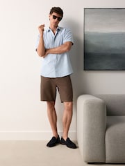 Light Blue Stripe Regular Fit Cotton Blend Short Sleeve Cutaway Collar Shirt - Image 5 of 8