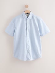 Light Blue Stripe Regular Fit Cotton Blend Short Sleeve Cutaway Collar Shirt - Image 6 of 8