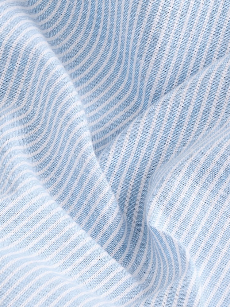 Light Blue Stripe Regular Fit Cotton Blend Short Sleeve Cutaway Collar Shirt - Image 8 of 8
