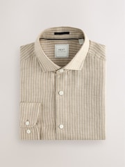 Бежево-коричневый - Stripe 100% Linen Basket Weave Long Sleeve Smart Shirt with Cutaway Collar - Изображение 1 из 3