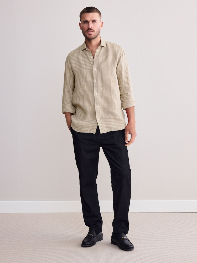 Neutral Brown Regular Fit Signature 100% Linen Smart Shirt - Image 2 of 8 Neutral Brown Regular Fit Signature 100% Linen Smart Shirt - Image 2 of 8