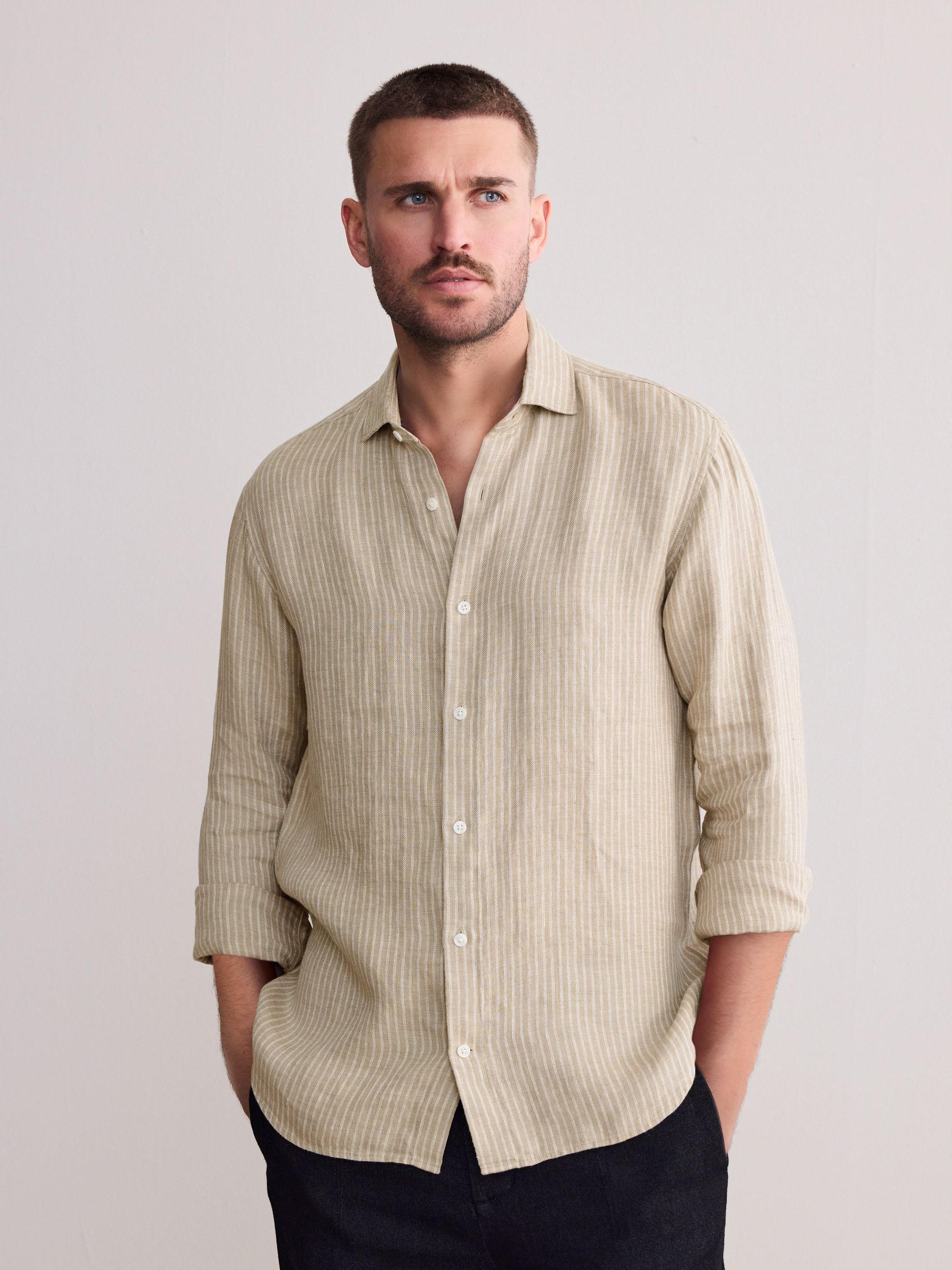 Buy Neutral Brown Regular Fit Signature 100% Linen Smart Shirt