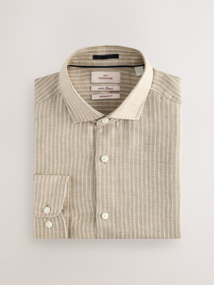 Neutral Brown Regular Fit Regular Fit Signature 100% Linen Smart Shirt - Image 6 of 8