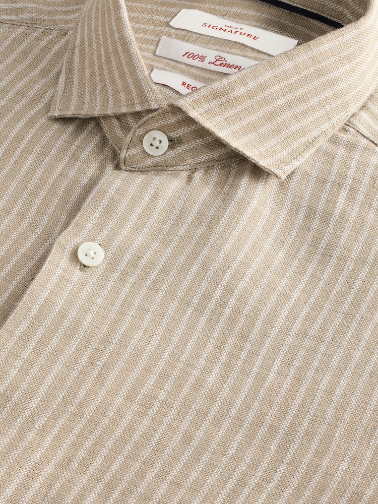 Neutral Brown Regular Fit Regular Fit Signature 100% Linen Smart Shirt - Image 7 of 8