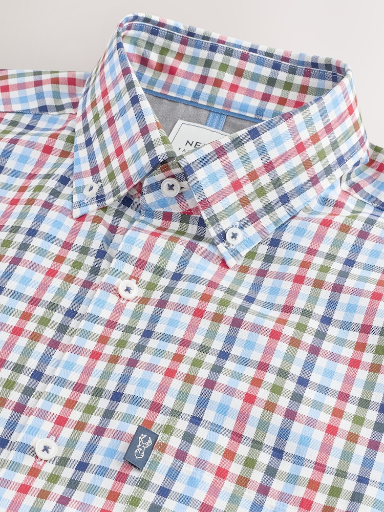 Blauw/rood geruit - Standaard - Strijvrij Oxford overhemd met korte mouwen en knopen - Image 5 of 6