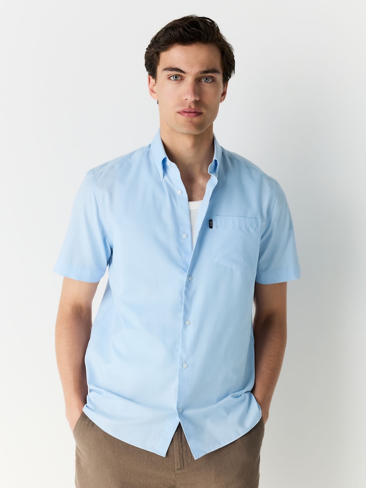 Light Blue Regular Fit Short Sleeve Easy Iron Button Down Oxford Shirt - Image 1 of 8 Light Blue Regular Fit Short Sleeve Easy Iron Button Down Oxford Shirt - Image 1 of 8