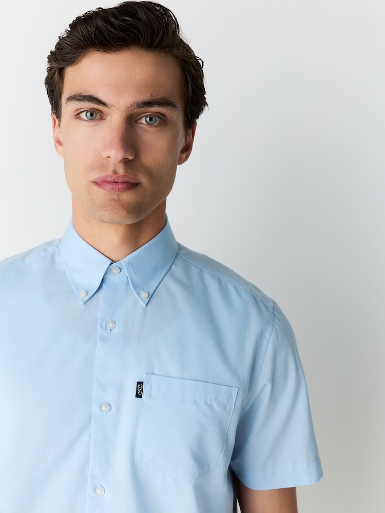 Light Blue Regular Fit Short Sleeve Easy Iron Button Down Oxford Shirt - Image 4 of 8