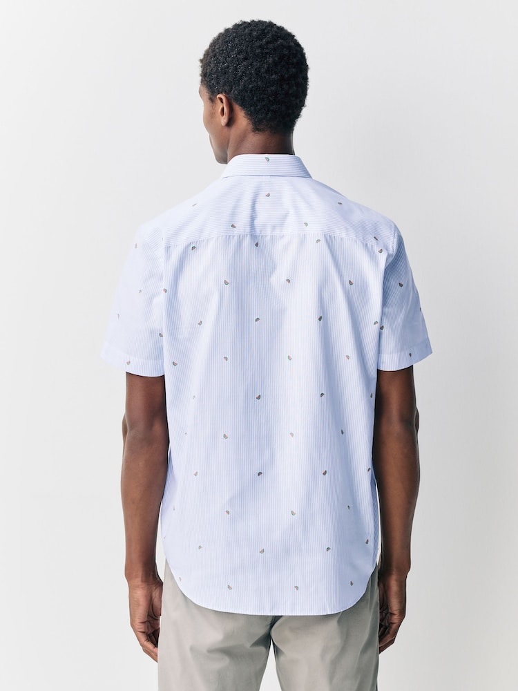 Blue Bengal Melon Conversational Fruit Print Stripe Easy Iron Oxford Shirt - Image 3 of 7