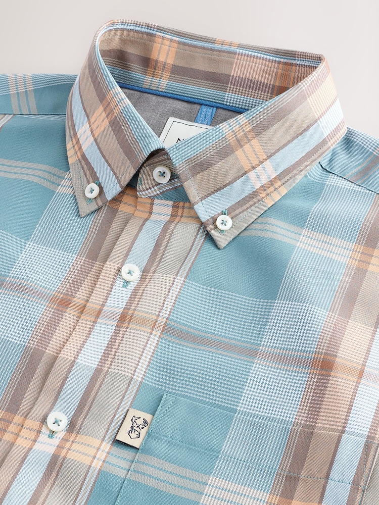 Pétrole Bleu/Neutre Madras Carreaux - Chemise Oxford coupe classique repassage facile à manches courtes - Image 6 of 7