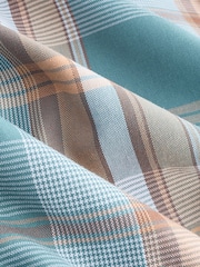 Petrol Blue/Neutral Madras Check Regular Fit Short Sleeve Easy Iron Button Down Oxford Shirt - Image 7 of 7