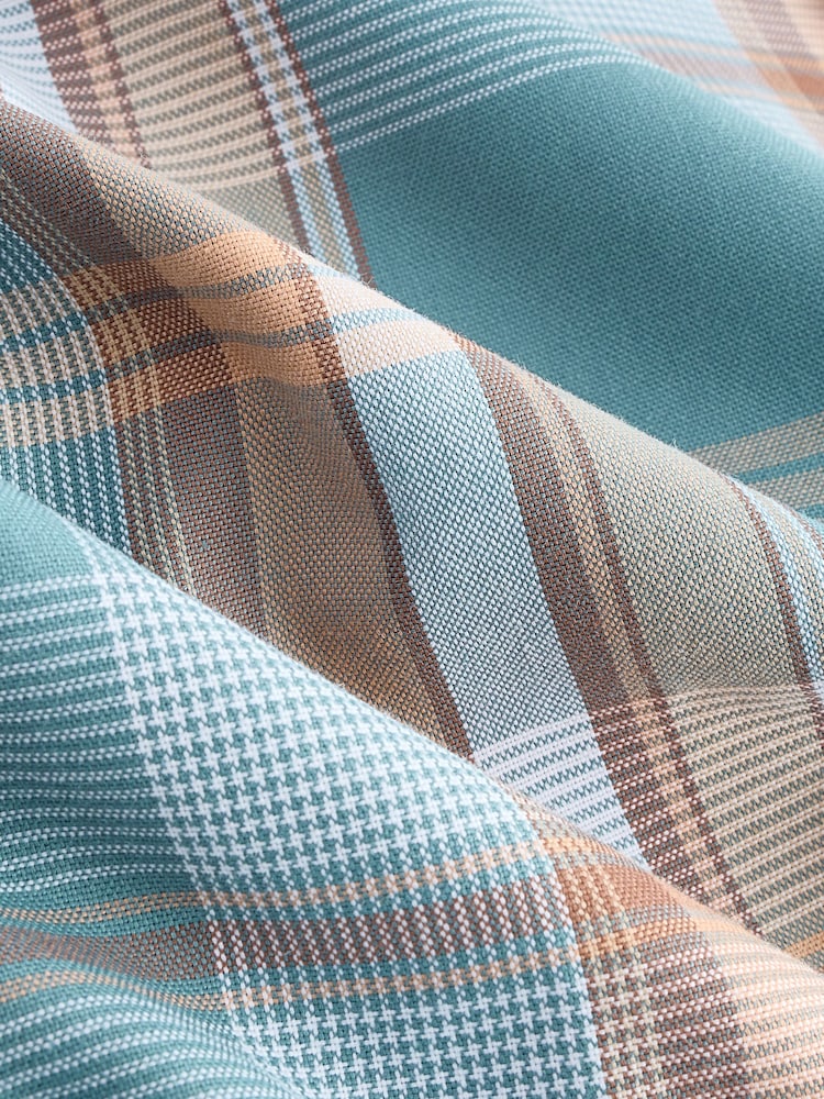 Petrol Blue/Neutral Madras Check Regular Fit Short Sleeve Easy Iron Button Down Oxford Shirt - Image 7 of 7
