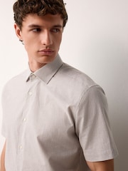 Neutral Brown Stripe Regular Fit Cotton Blend Short Sleeve Cutaway Collar Shirt - Image 1 of 6