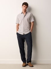 Neutral Brown Stripe Regular Fit Cotton Blend Short Sleeve Cutaway Collar Shirt - Image 3 of 6