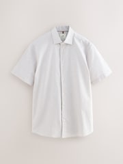Nevtralne in rjave črte - Cotton Blend Short Sleeve Cutaway Collar Shirt - Slika 7 iz 9