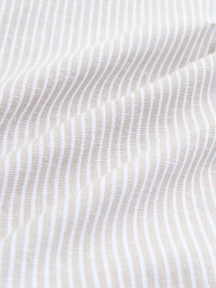 Neutral Brown Stripe Regular Fit Cotton/Linen Blend Short Sleeve Cutaway Collar Shirt - Image 8 of 9