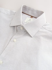 Nevtralne in rjave črte - Cotton Blend Short Sleeve Cutaway Collar Shirt - Slika 9 iz 9